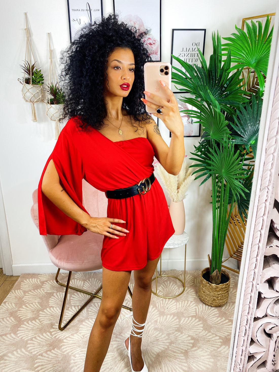 Tutina Rossa monospalla taglio a impero con cintura - R.a. Boutique 