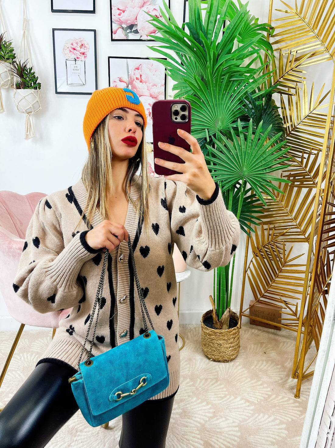 Maxi maglione camel a cuori - R.a. Boutique 