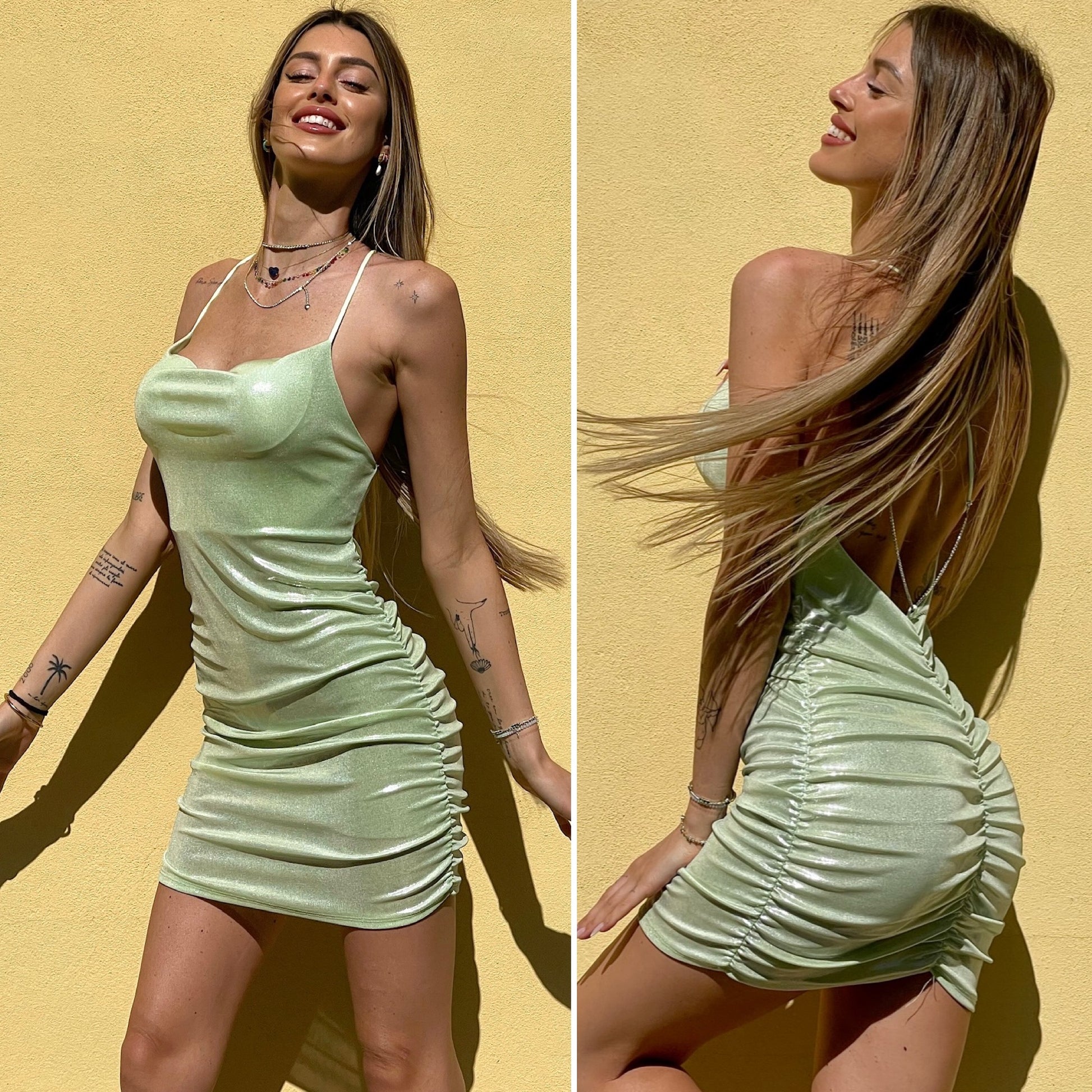 Abito menta con incrocio e push up - R.a. Boutique 