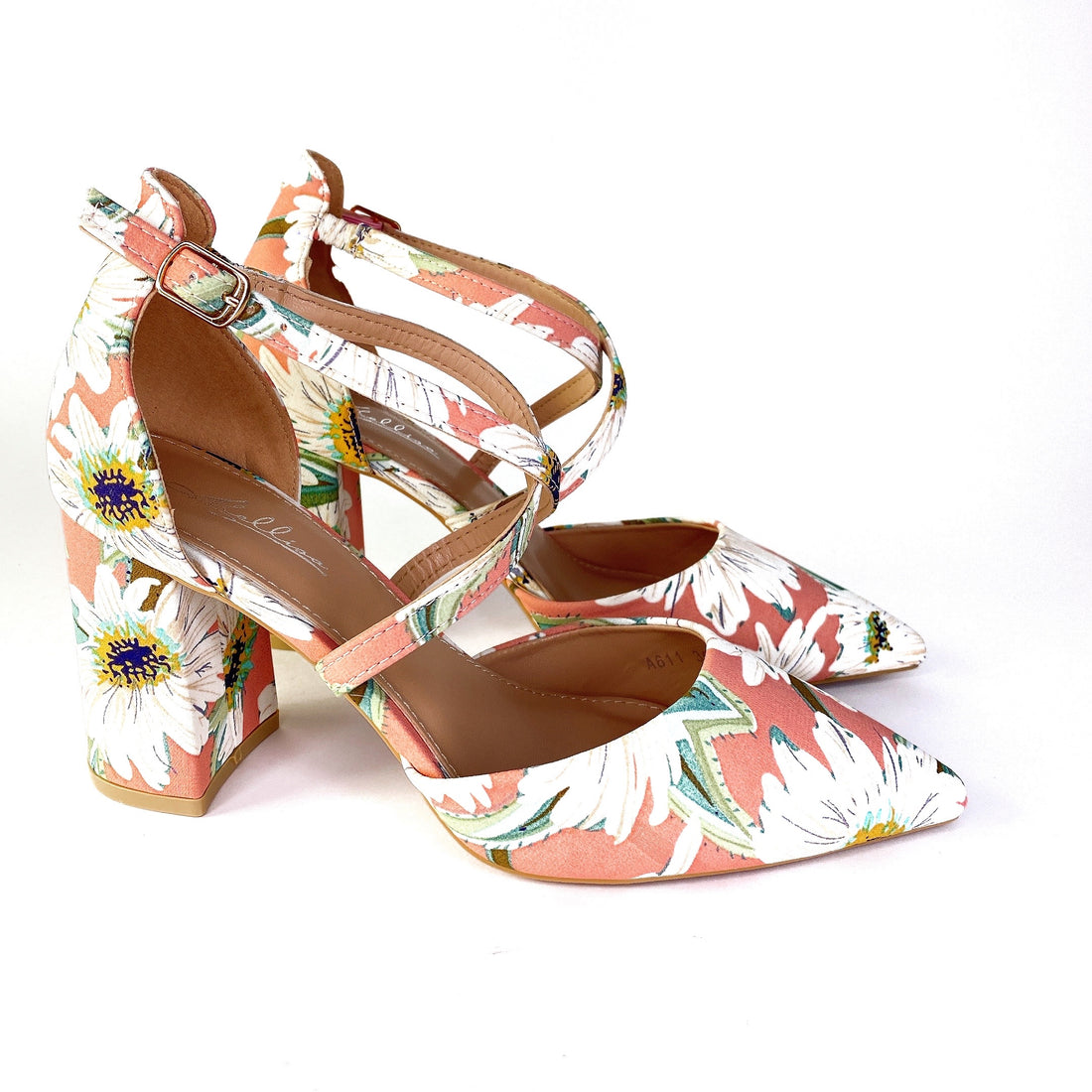 Sandalo floreale a punta con cinturino rosa - R.a. Boutique 