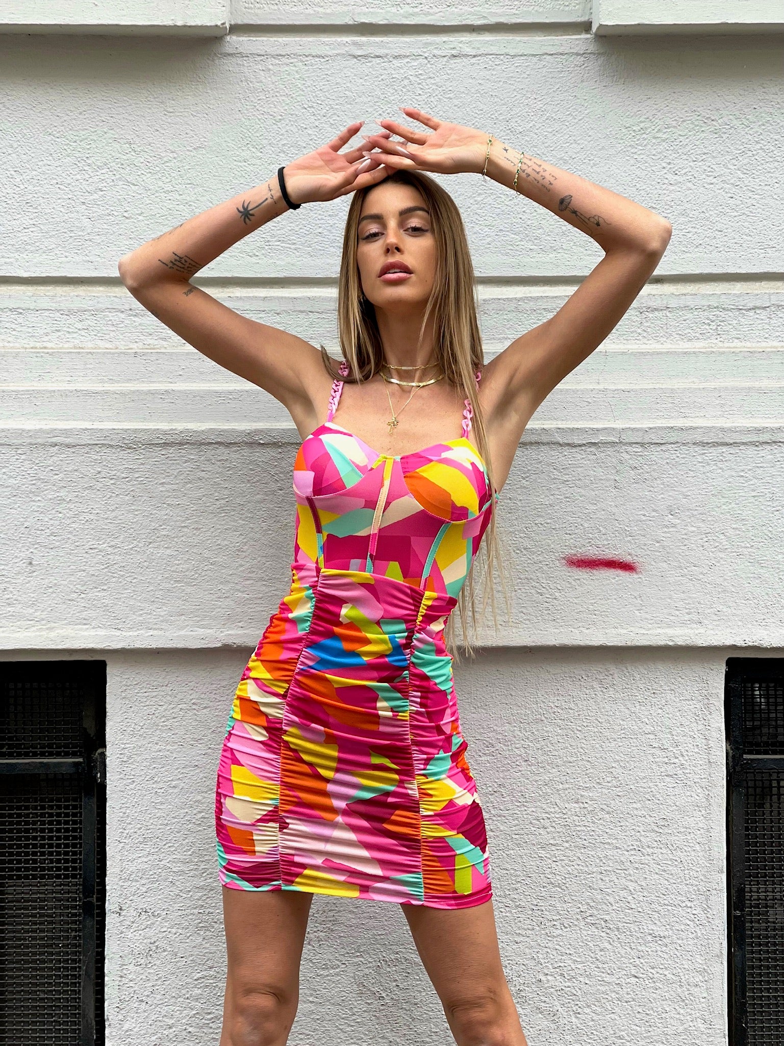 Abito geometrico spalline con catena - R.a. Boutique 