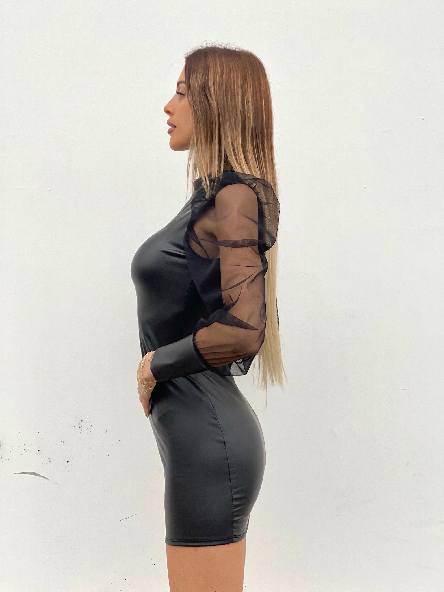 Abito in ecopelle maniche velate - R.a. Boutique 