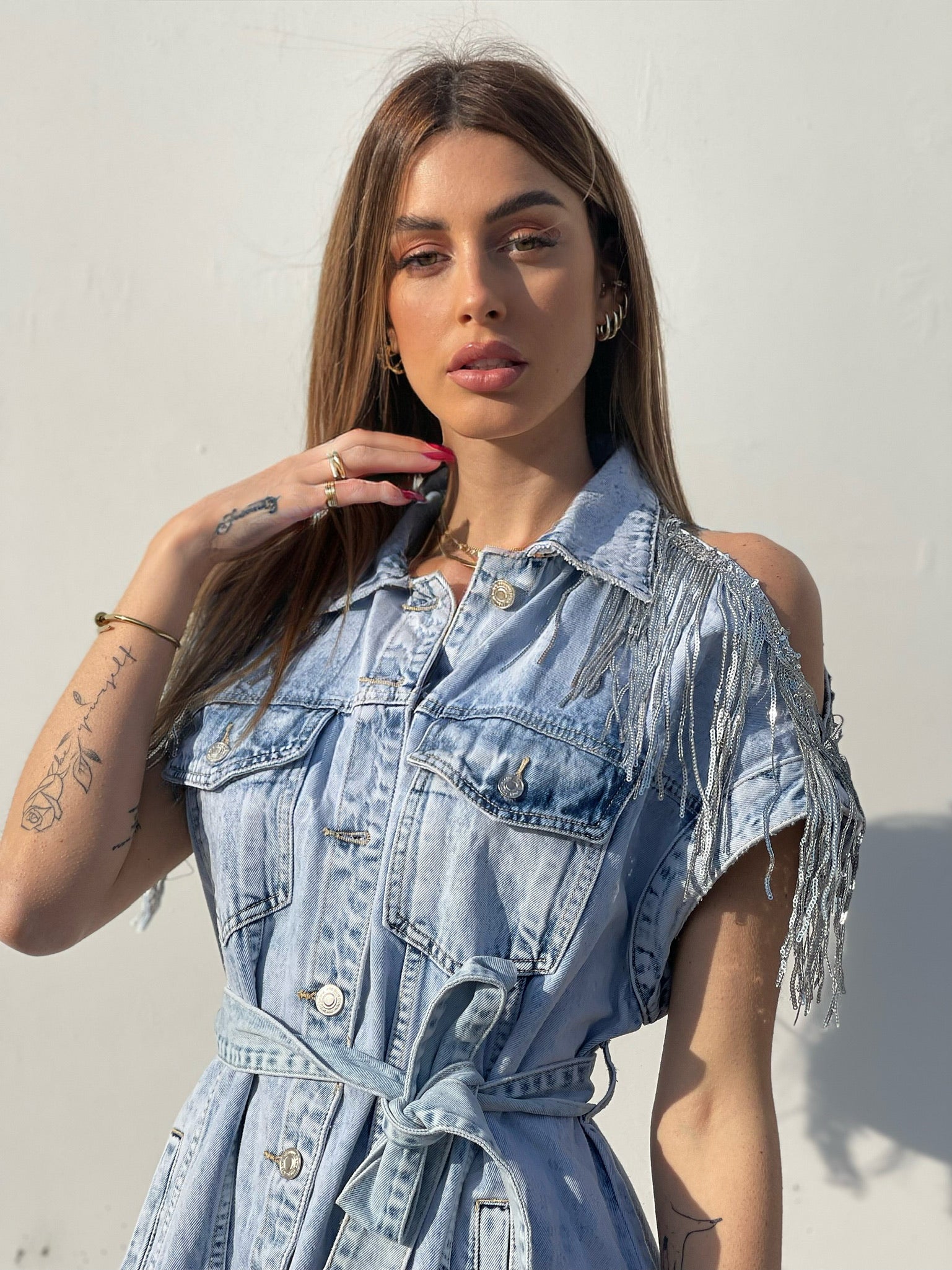 Abito in jeans con frange in paillettes - R.a. Boutique 