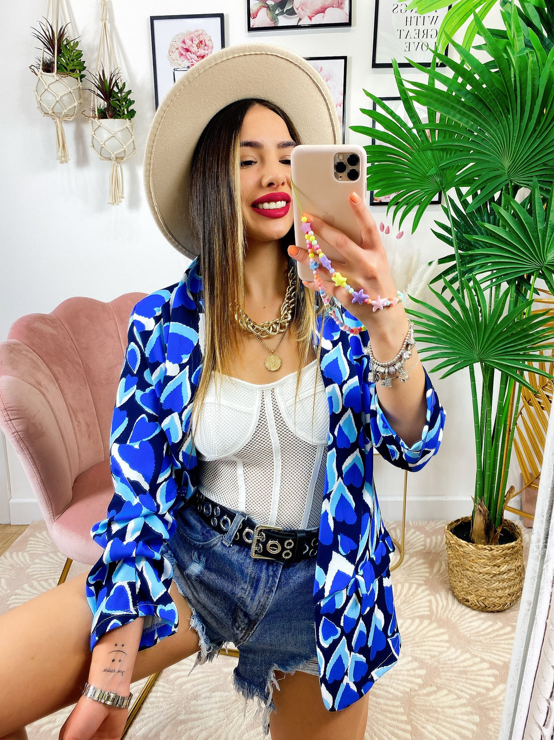 Giacca con Cuori base blu - R.a. Boutique 