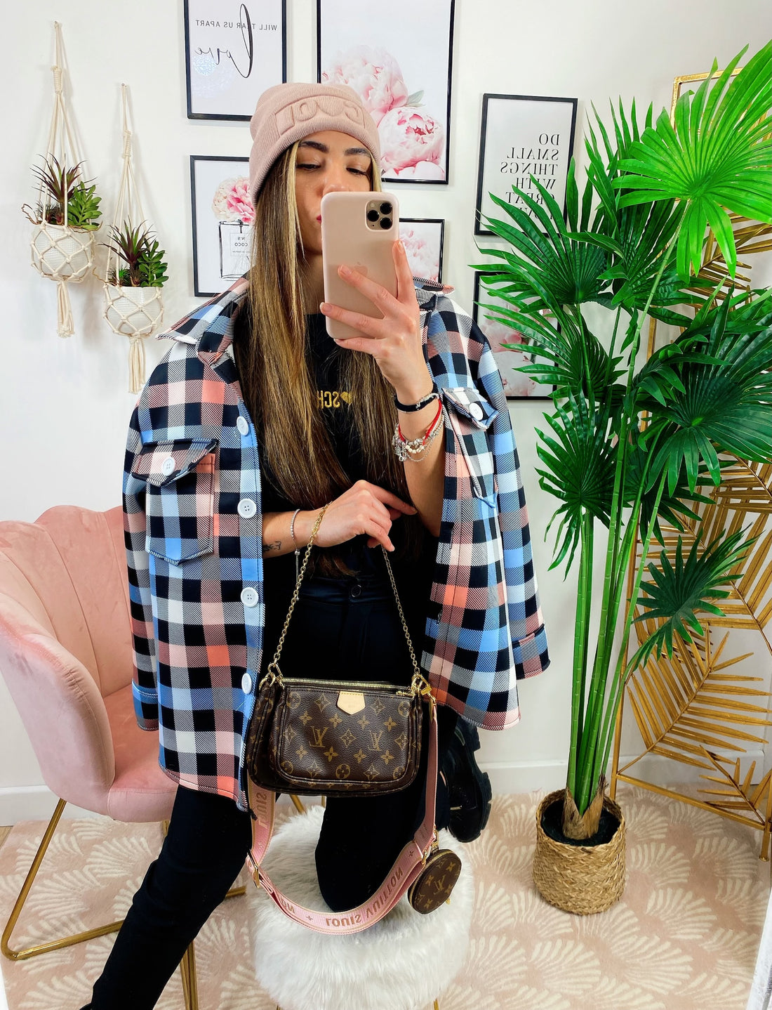 Giacca a quadri con dettagli azzurro - R.a. Boutique 