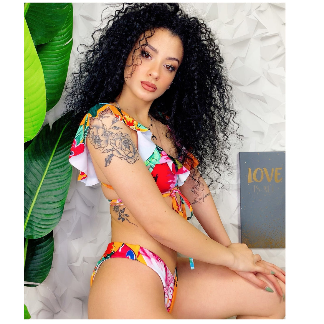 Bikini Formentera due pezzi floreale arancio - R.a. Boutique 