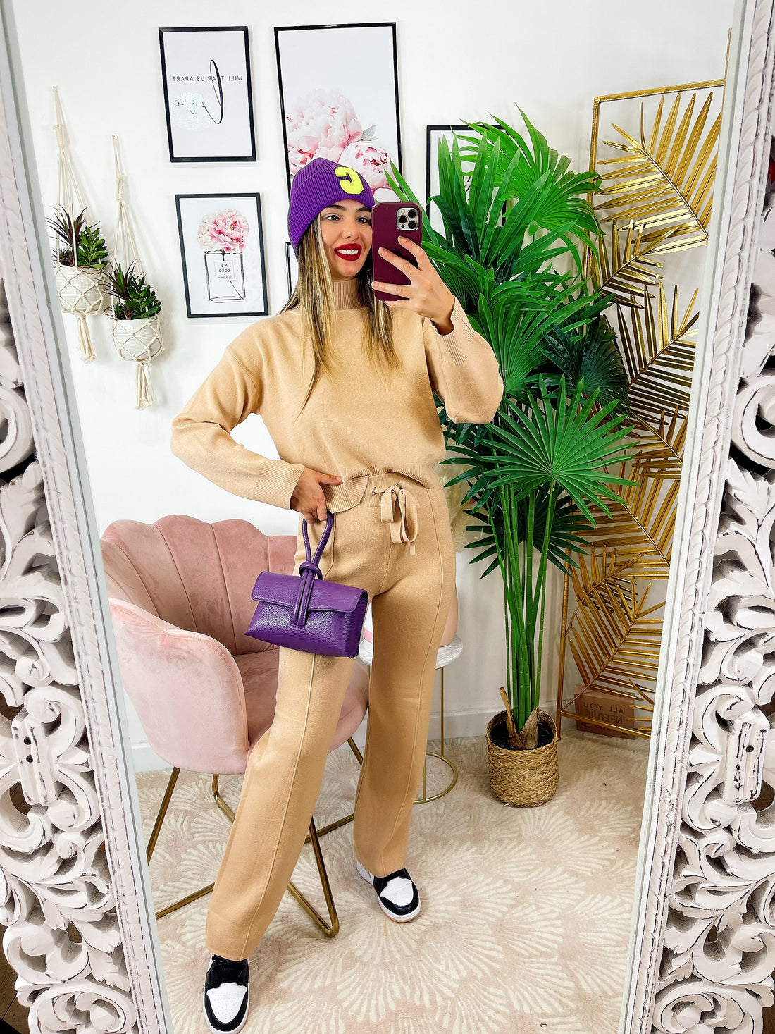 Completo maglia e pantalone largo camel - R.a. Boutique 