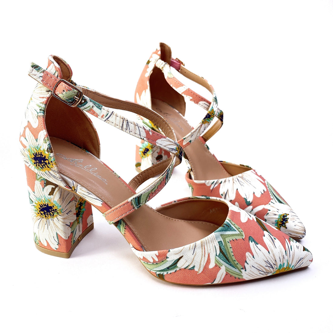 Sandalo floreale a punta con cinturino rosa - R.a. Boutique 