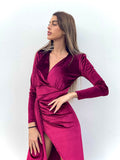 Abito lungo in velluto con maxi spacco Bordeaux - R.a. Boutique 