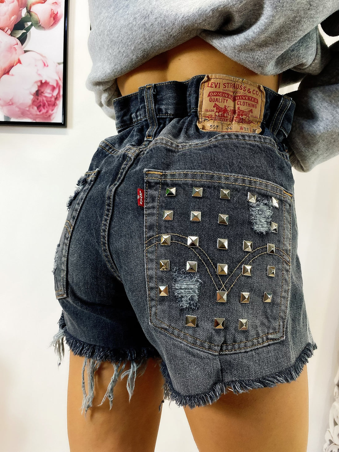 Short Levi’s Vintage con Borchie bagno grigio scuro - R.a. Boutique 