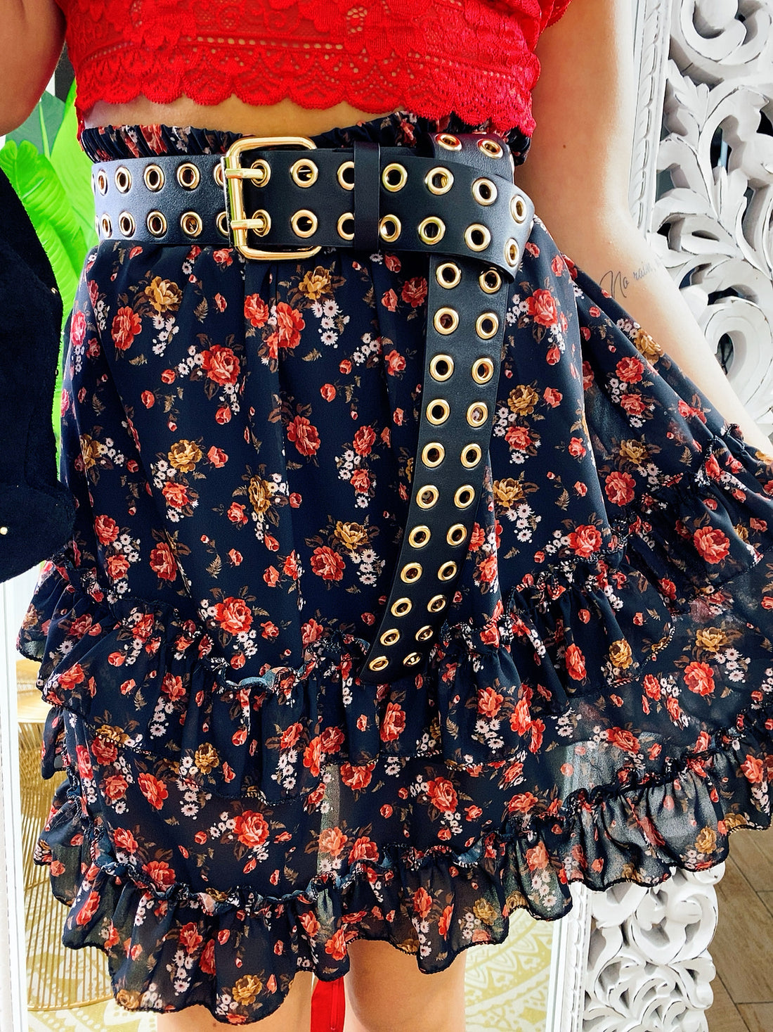 Gonna a balze fiori rossi - R.a. Boutique 