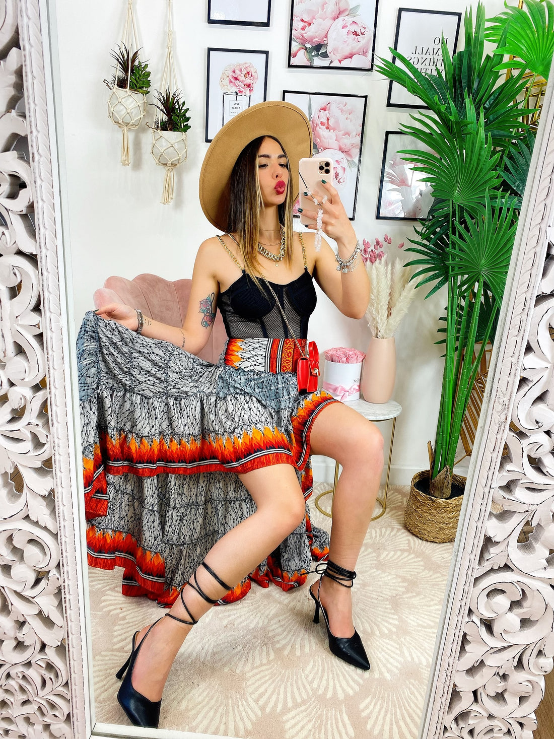 Gonna asimmetrica grigia dettaglio arancio - R.a. Boutique 