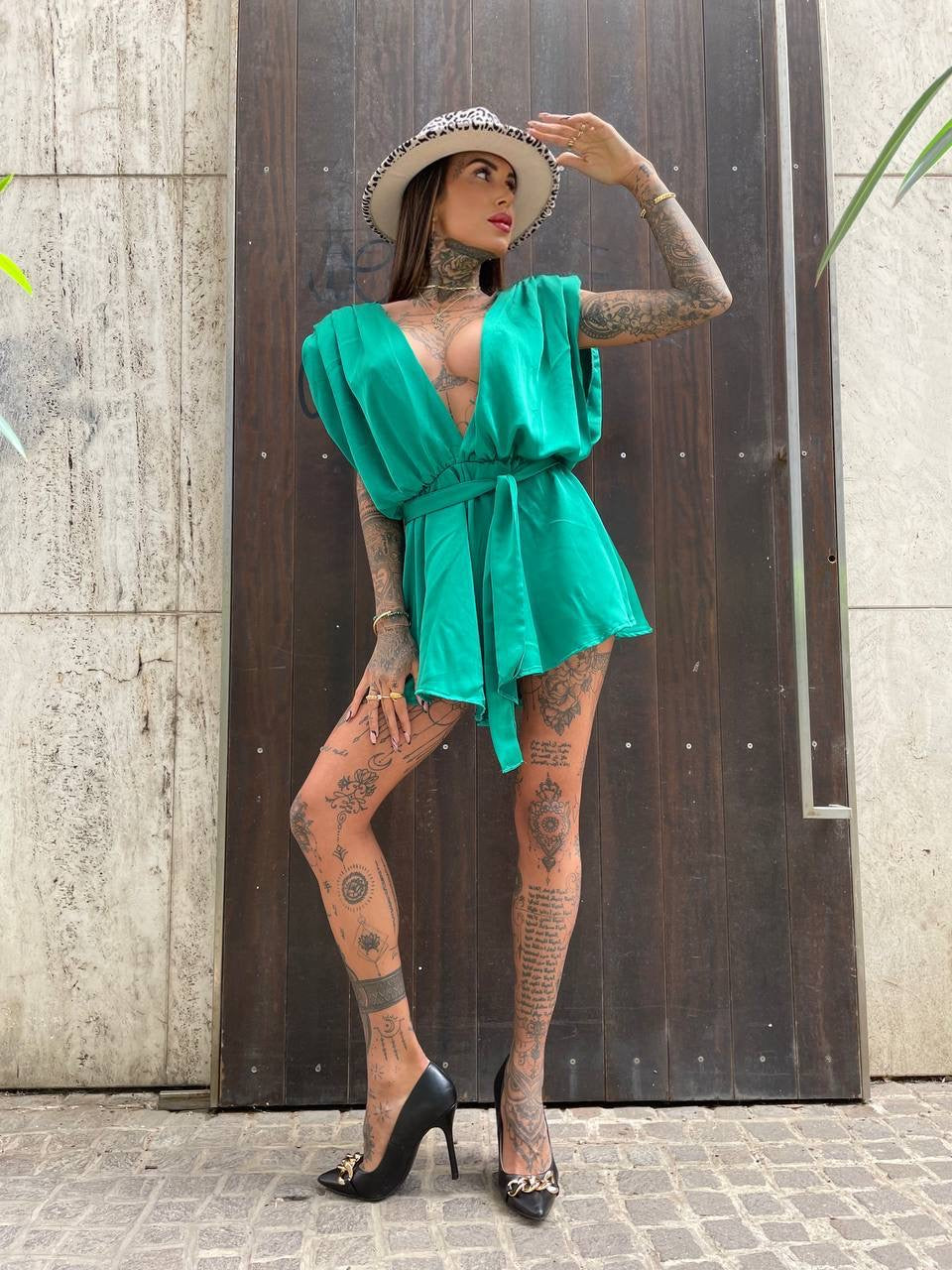 Tutina in raso verde - R.a. Boutique 