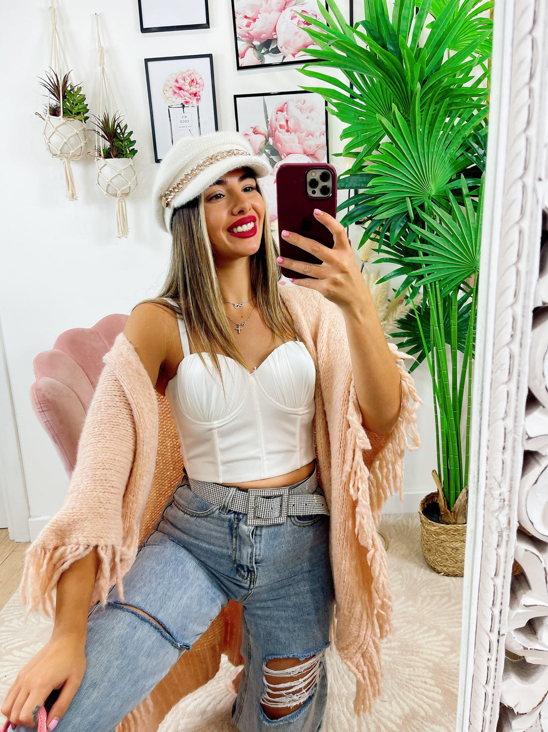 Mantella rosa con frange - R.a. Boutique 