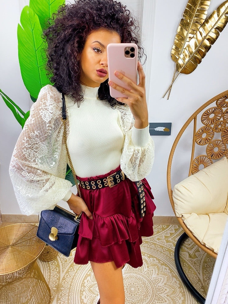 Gonna con balza bordeaux  asimmetrica - R.a. Boutique 