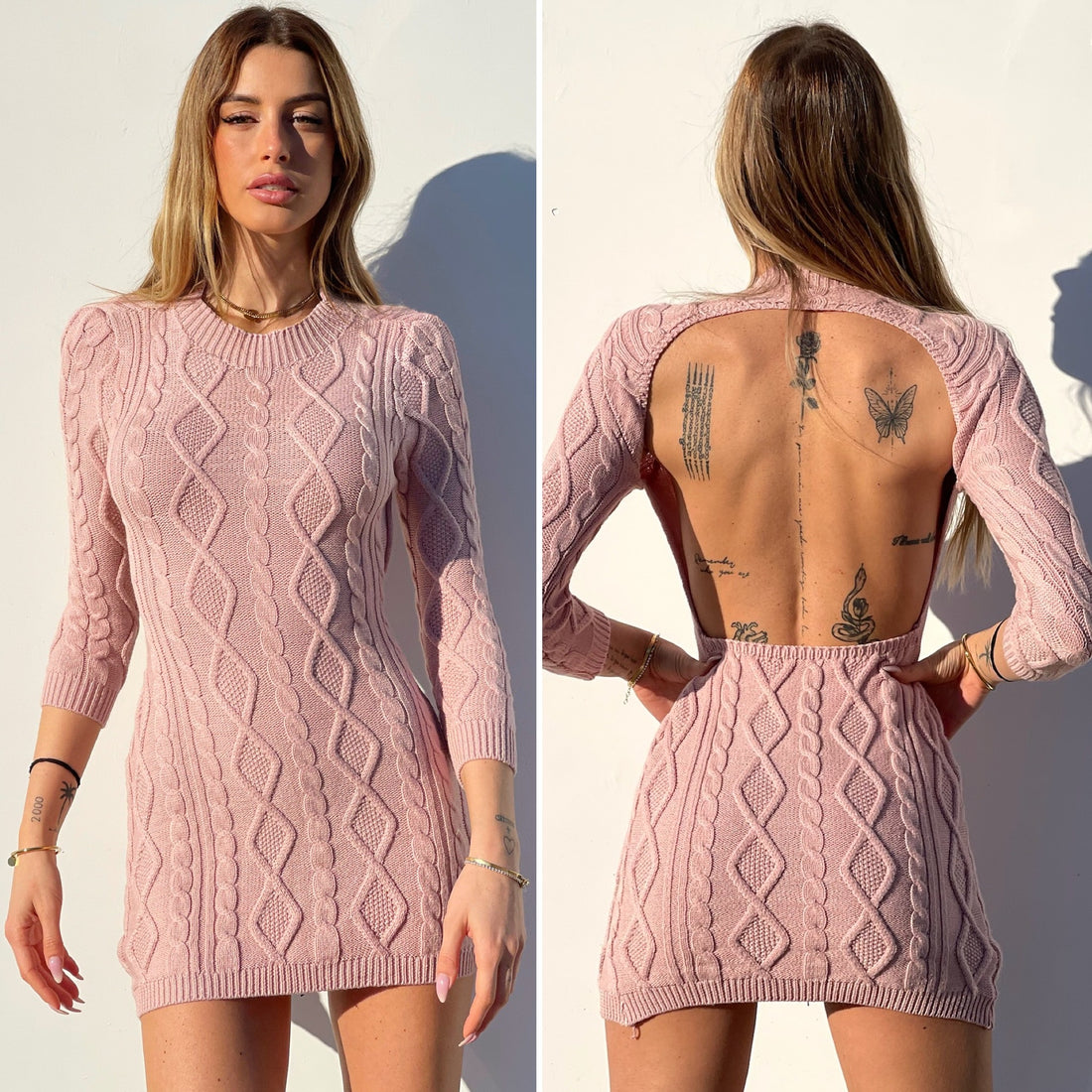 Abito a trecce schiena aperta rosa - R.a. Boutique 