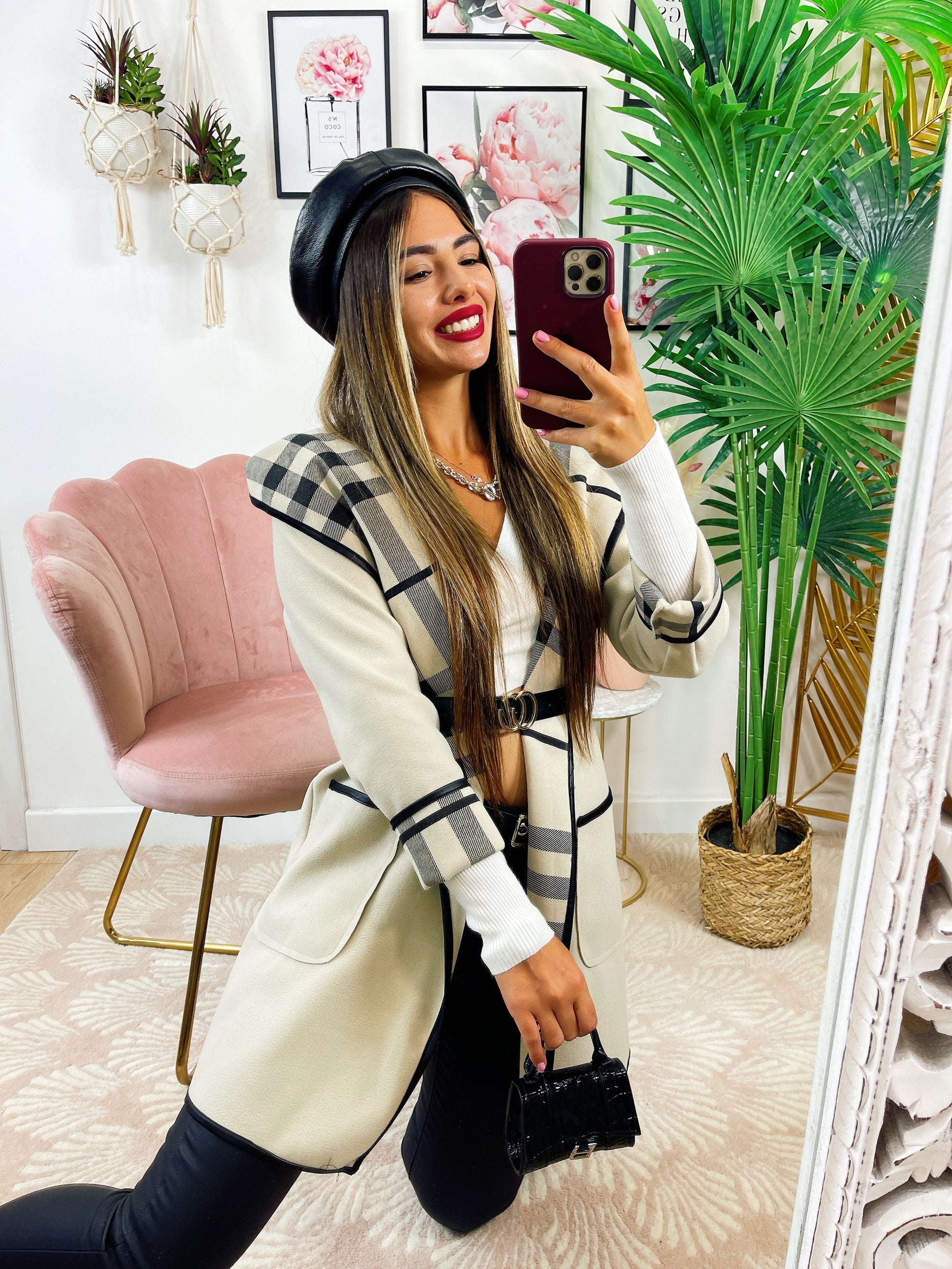 Cappotto check beige con cintura - R.a. Boutique 