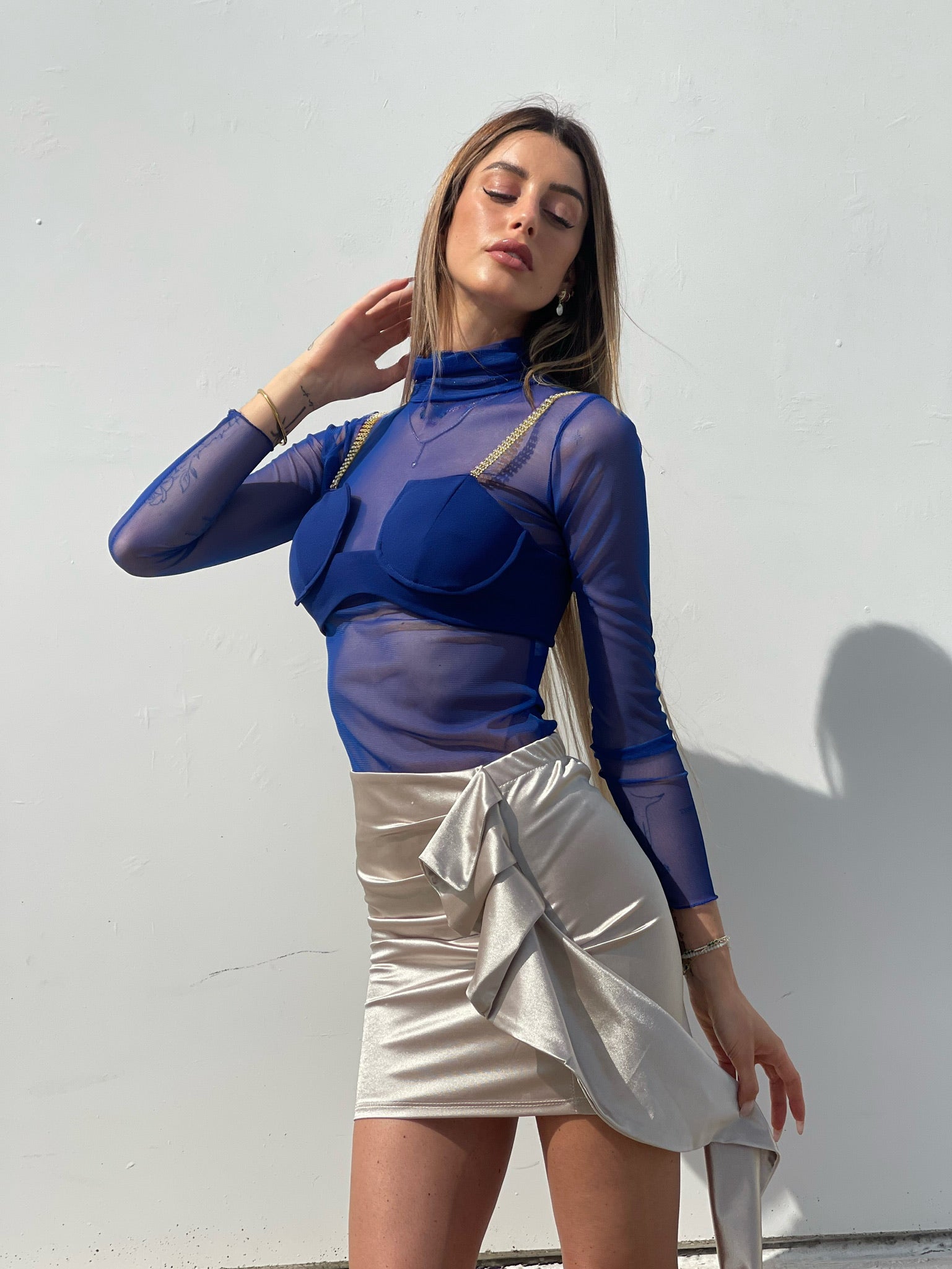 Camicia velata con corpino blu elettrico - R.a. Boutique 