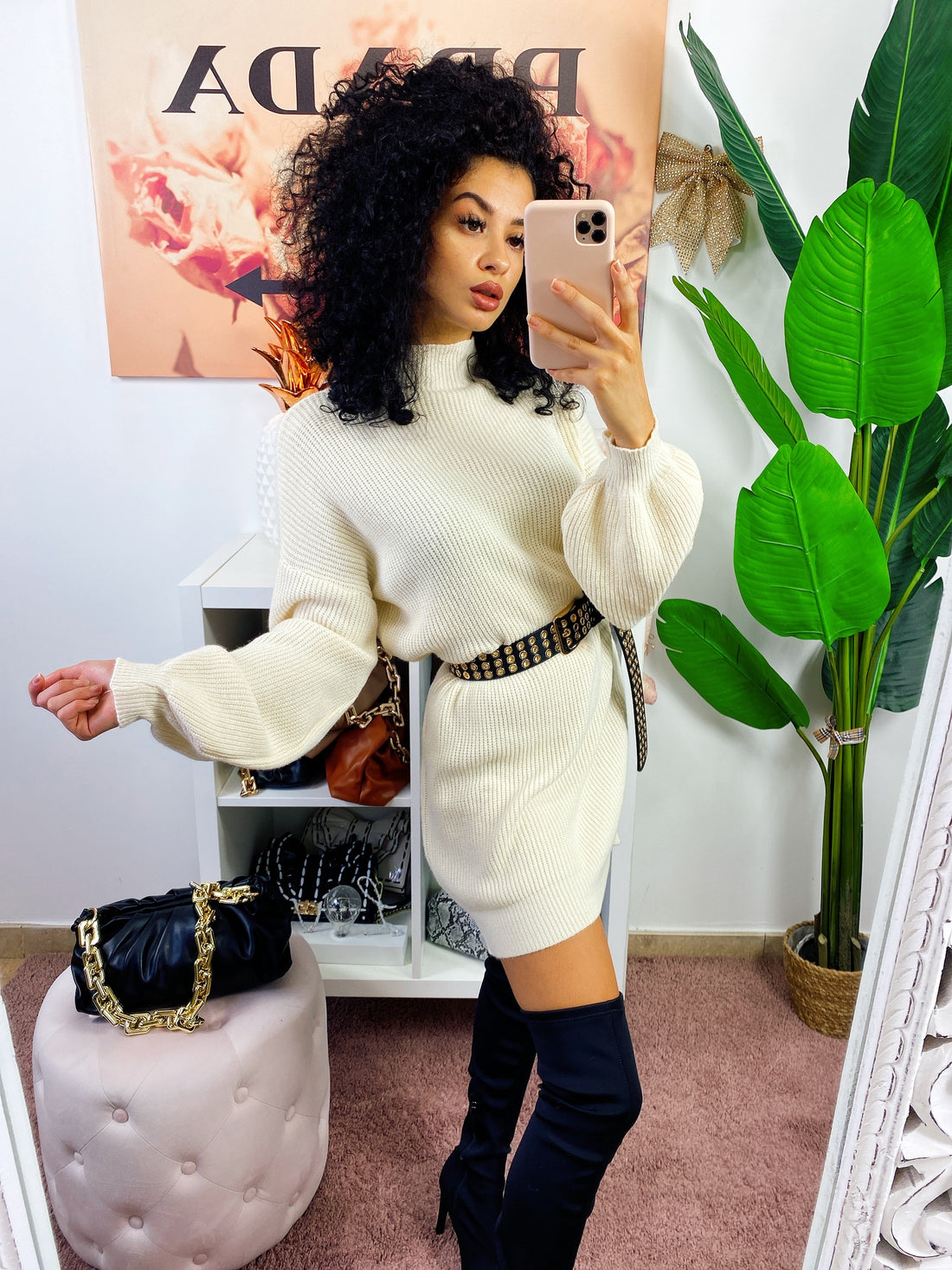 Abito in Maglia a giro collo panna - R.a. Boutique 