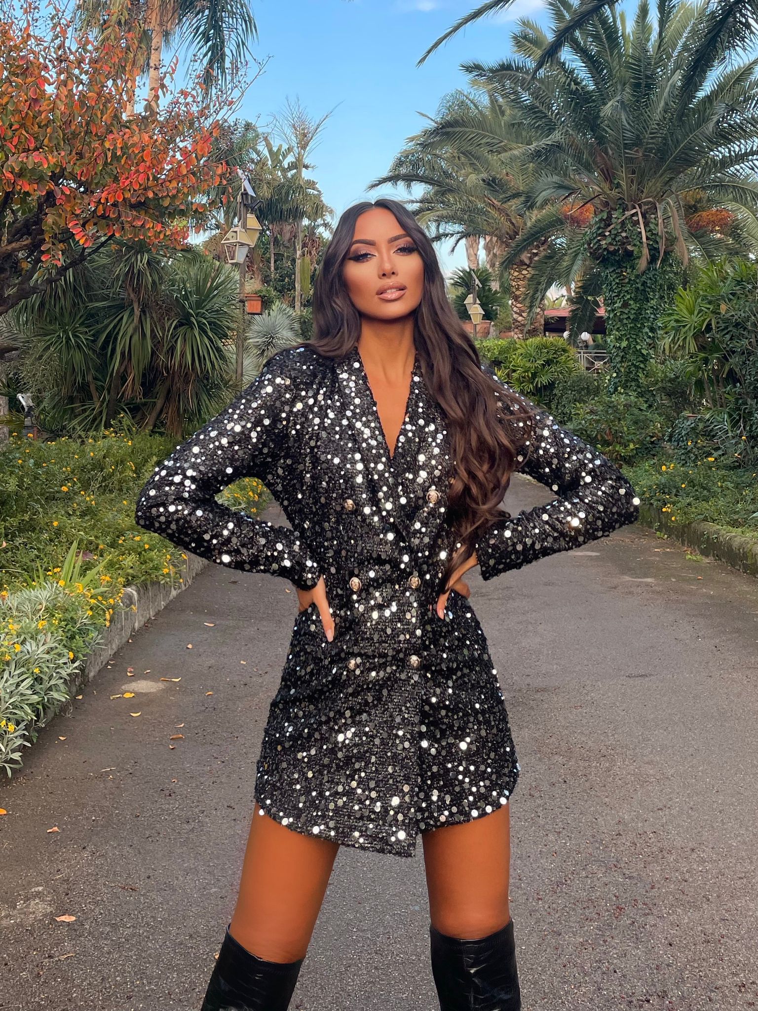 Abito Paillettes Vestiti Neri Paillettes Blazer Suit With Black