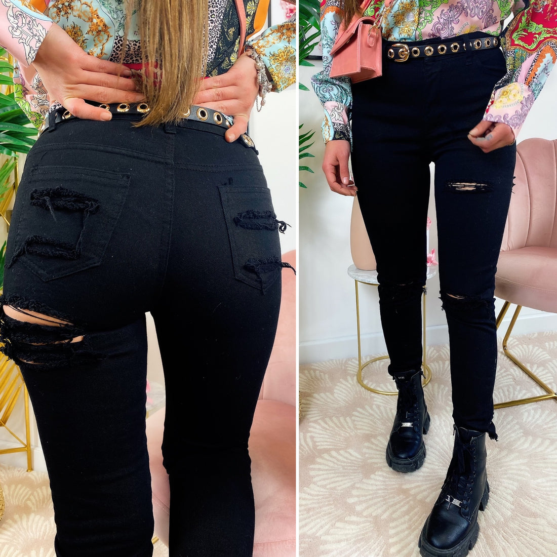 Jeans Nero con strappo sul lato B - R.a. Boutique 