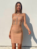 Abito bustier nude con strass - R.a. Boutique 