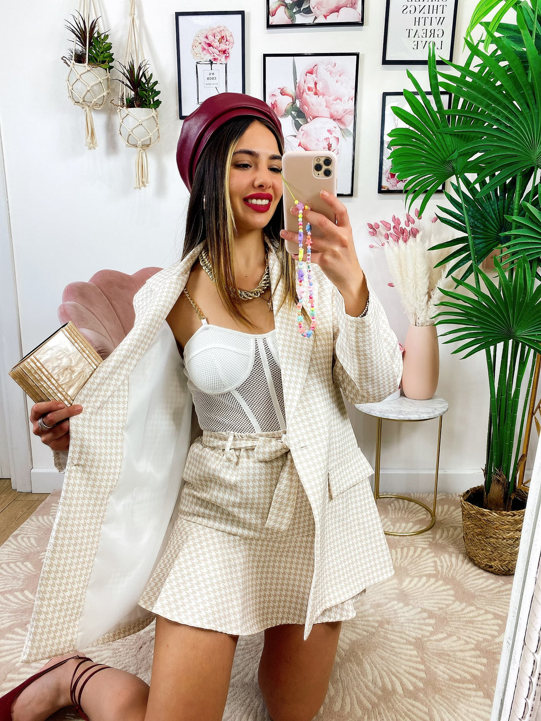 Completo Gonna e giacca pied de poule beige - R.a. Boutique 