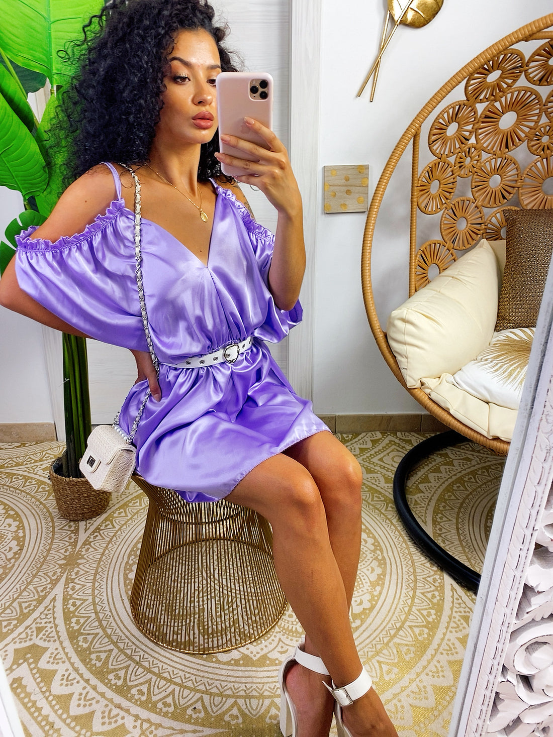 Abito in raso lilla con rouches - R.a. Boutique 