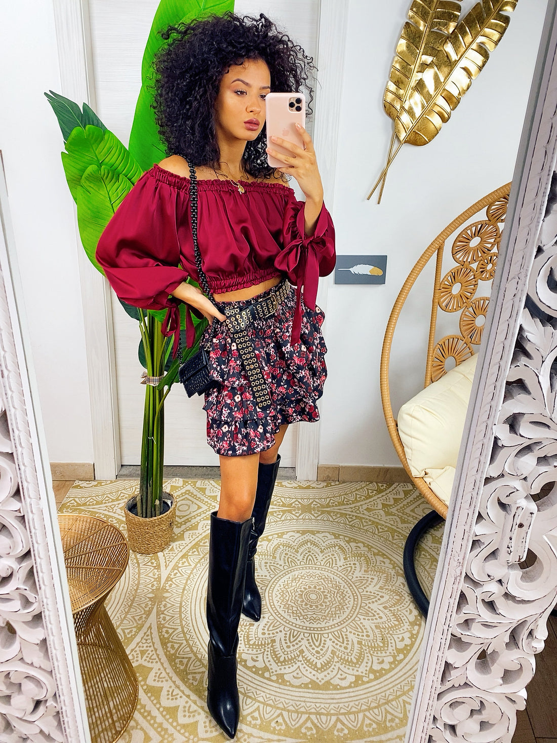 Top in raso manica lunga bordeaux - R.a. Boutique 