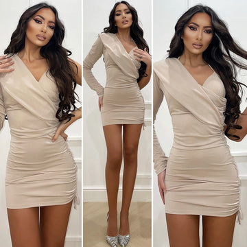 Abito monospalla beige più top - R.a. Boutique 