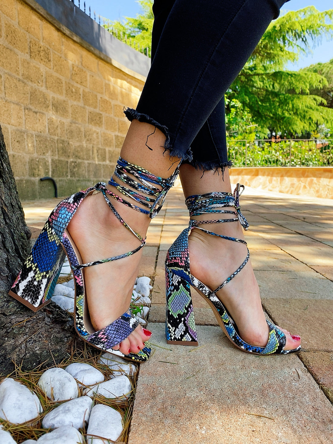 Sandali stringati effetto pitonato multicolore - R.a. Boutique 