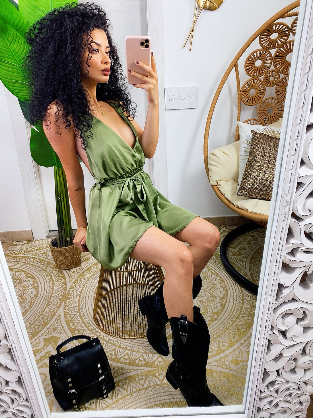 Tutina gioia satin verde militare - R.a. Boutique 