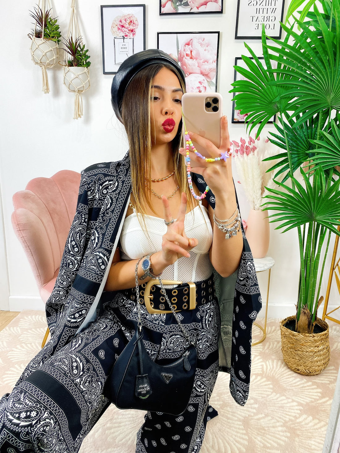 Pantalone a zampa stampa bandana Nero - R.a. Boutique 