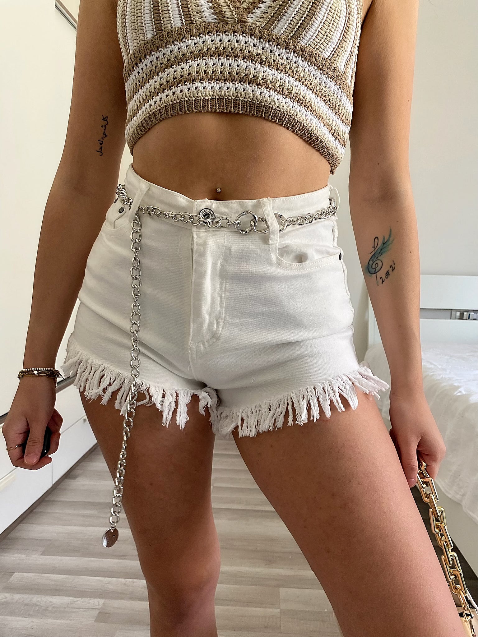 Short bianco con frange - R.a. Boutique 