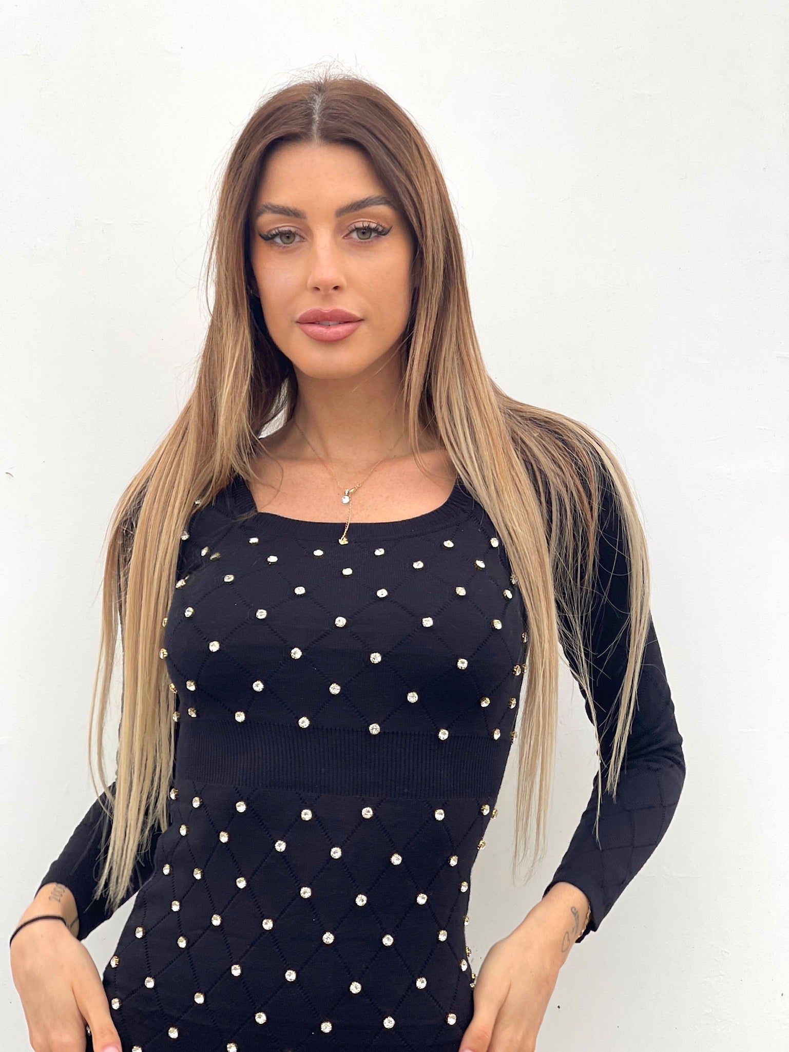 Abito in maglia con strass nero - R.a. Boutique 