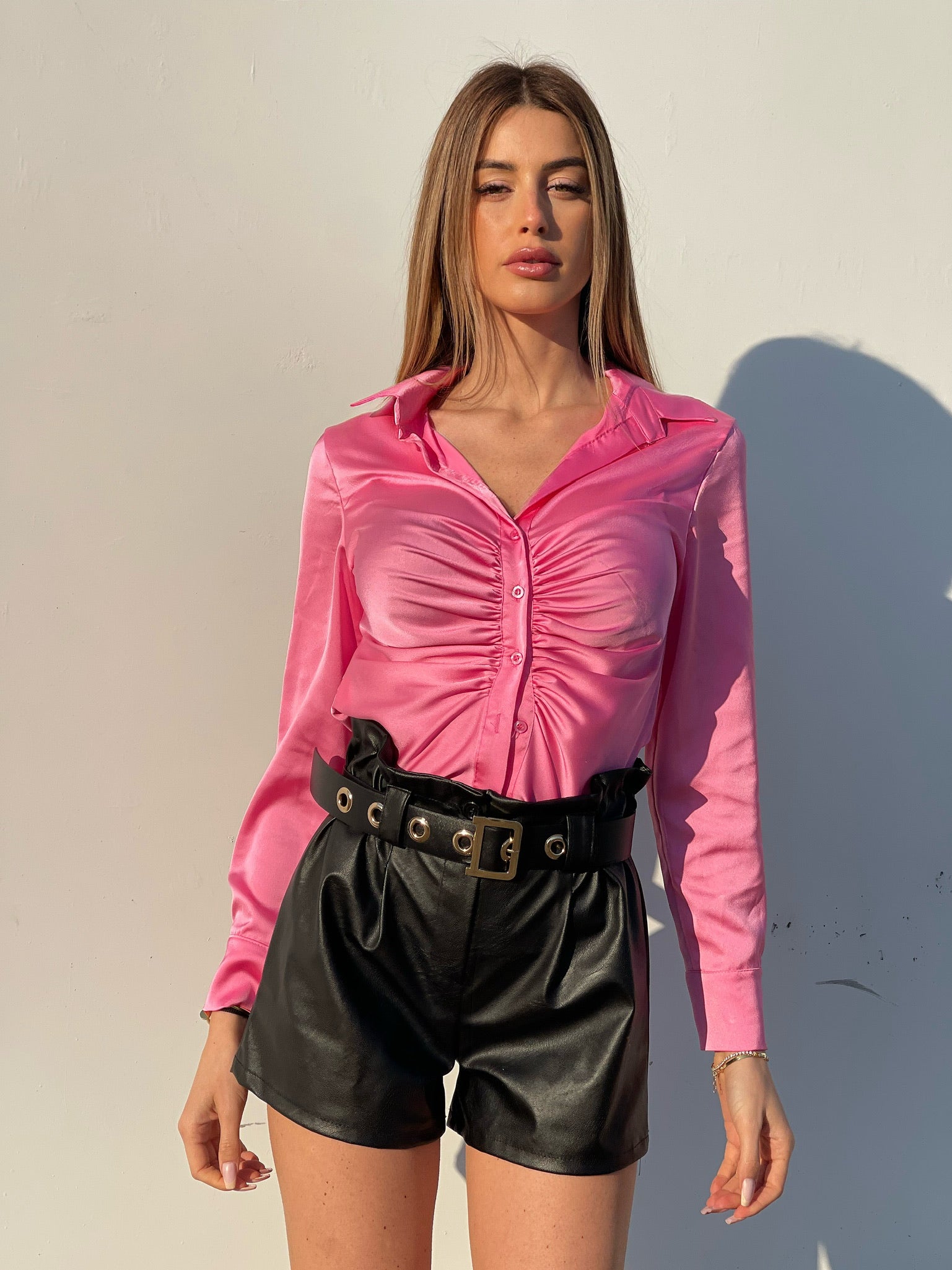 Camicia rosa barbie con arricciatura - R.a. Boutique 