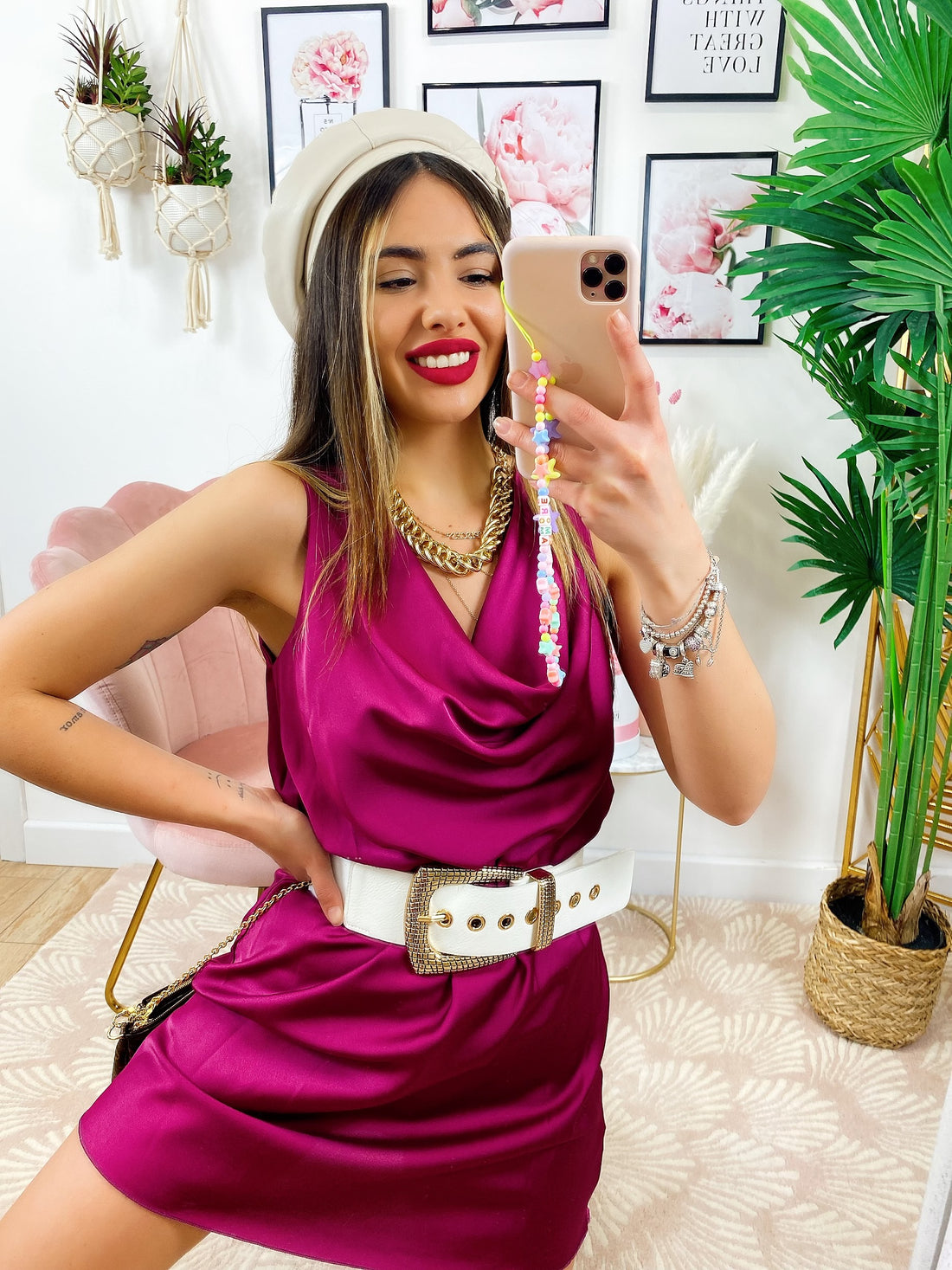 Abito in raso peonia semplice con cintura - R.a. Boutique 