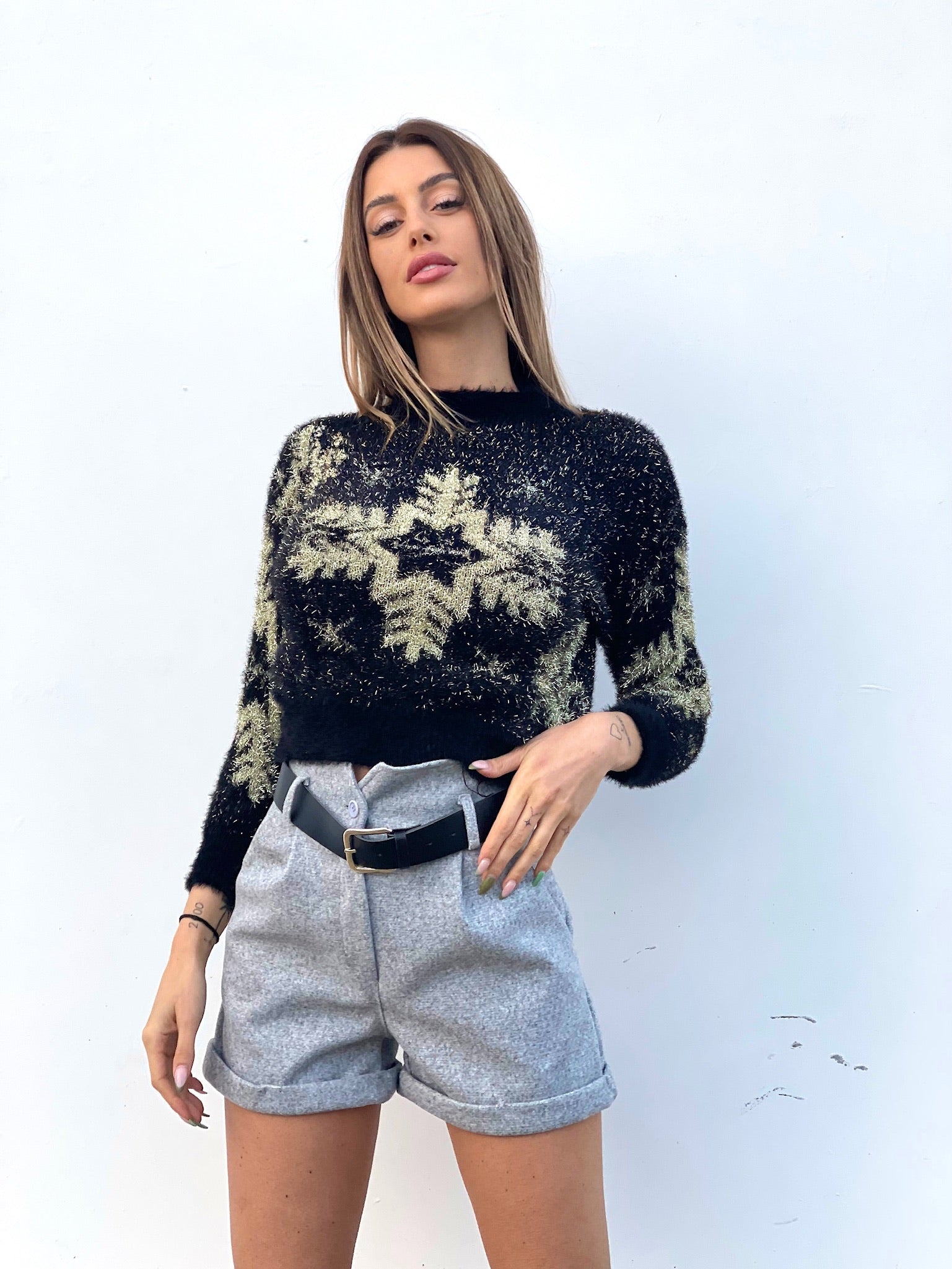 Maglioncino fiocco di neve nero - R.a. Boutique 