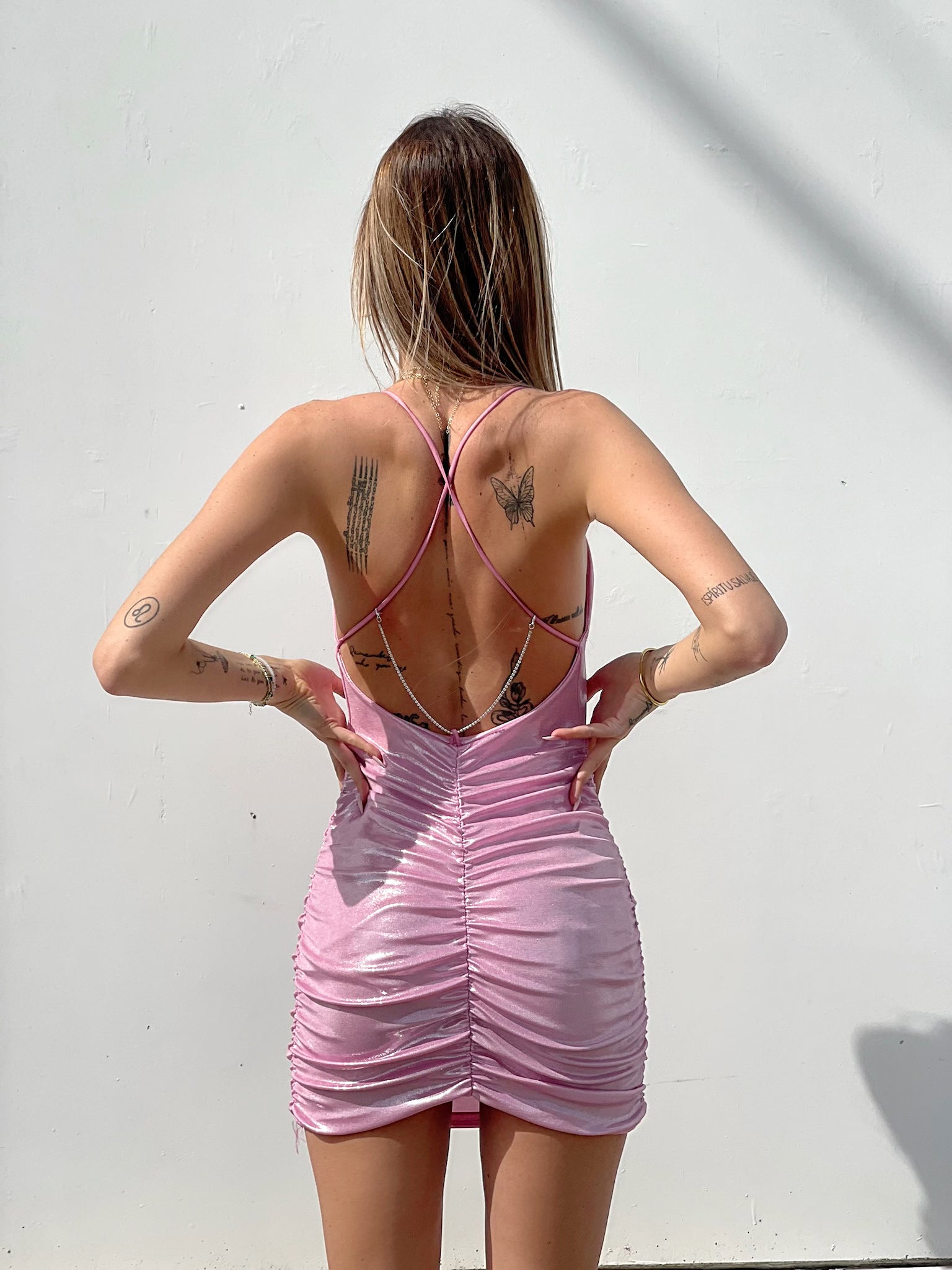 Abito rosa con incrocio e push up - R.a. Boutique 