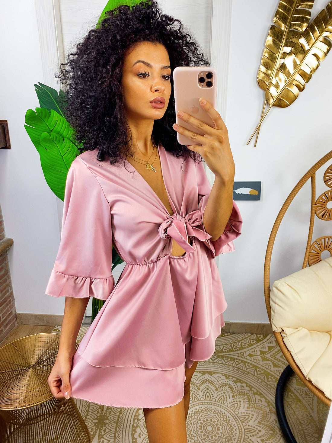 Tutina in raso manica larga rosa - R.a. Boutique 