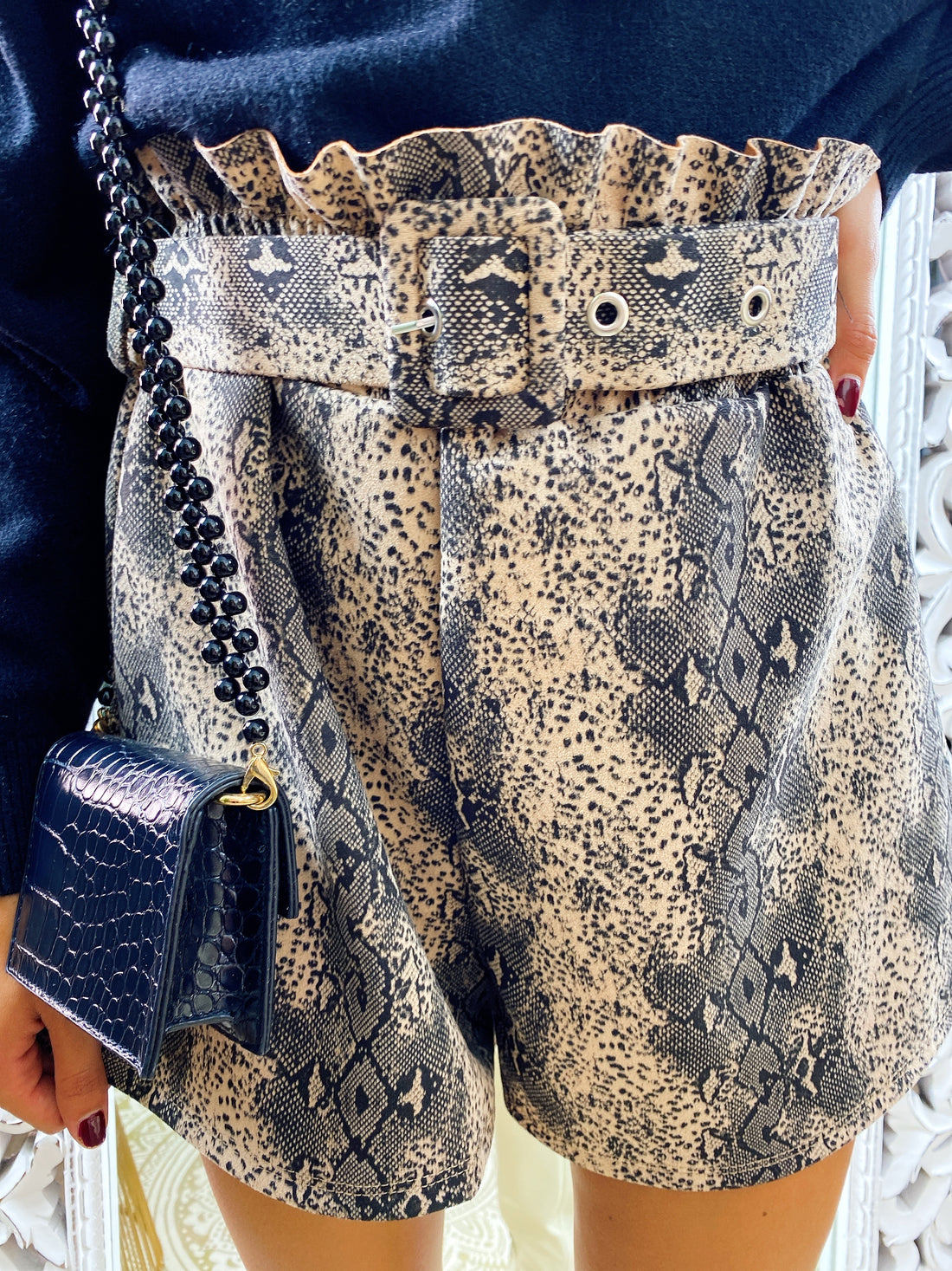 Short pitonato marrone e grigio con cintura - R.a. Boutique 