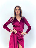 Abito lungo in velluto con maxi spacco Bordeaux - R.a. Boutique 