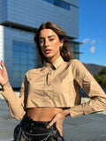 Camicia crop beige con taschino - R.a. Boutique 