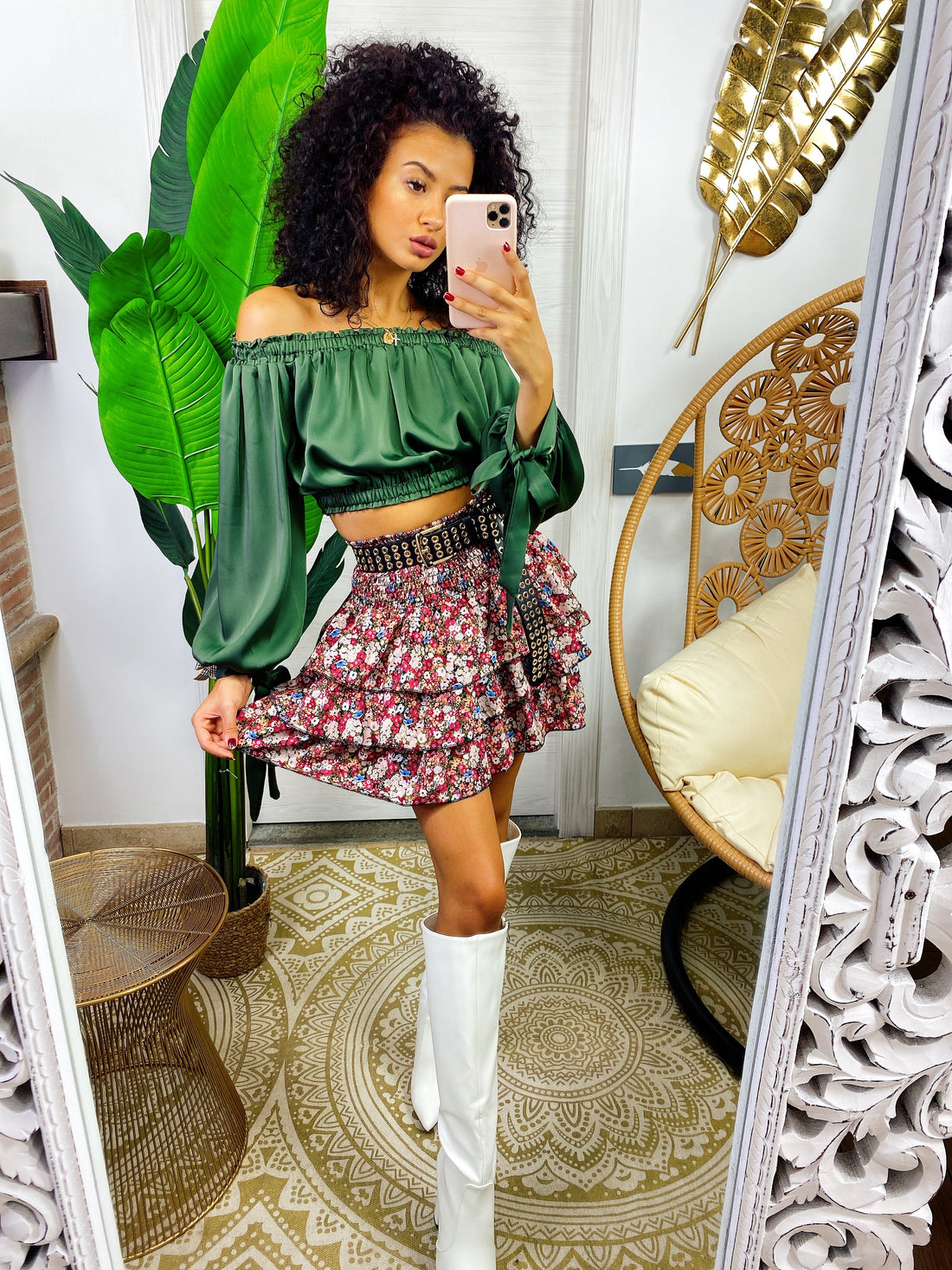 Top in raso manica lunga verde militare - R.a. Boutique 