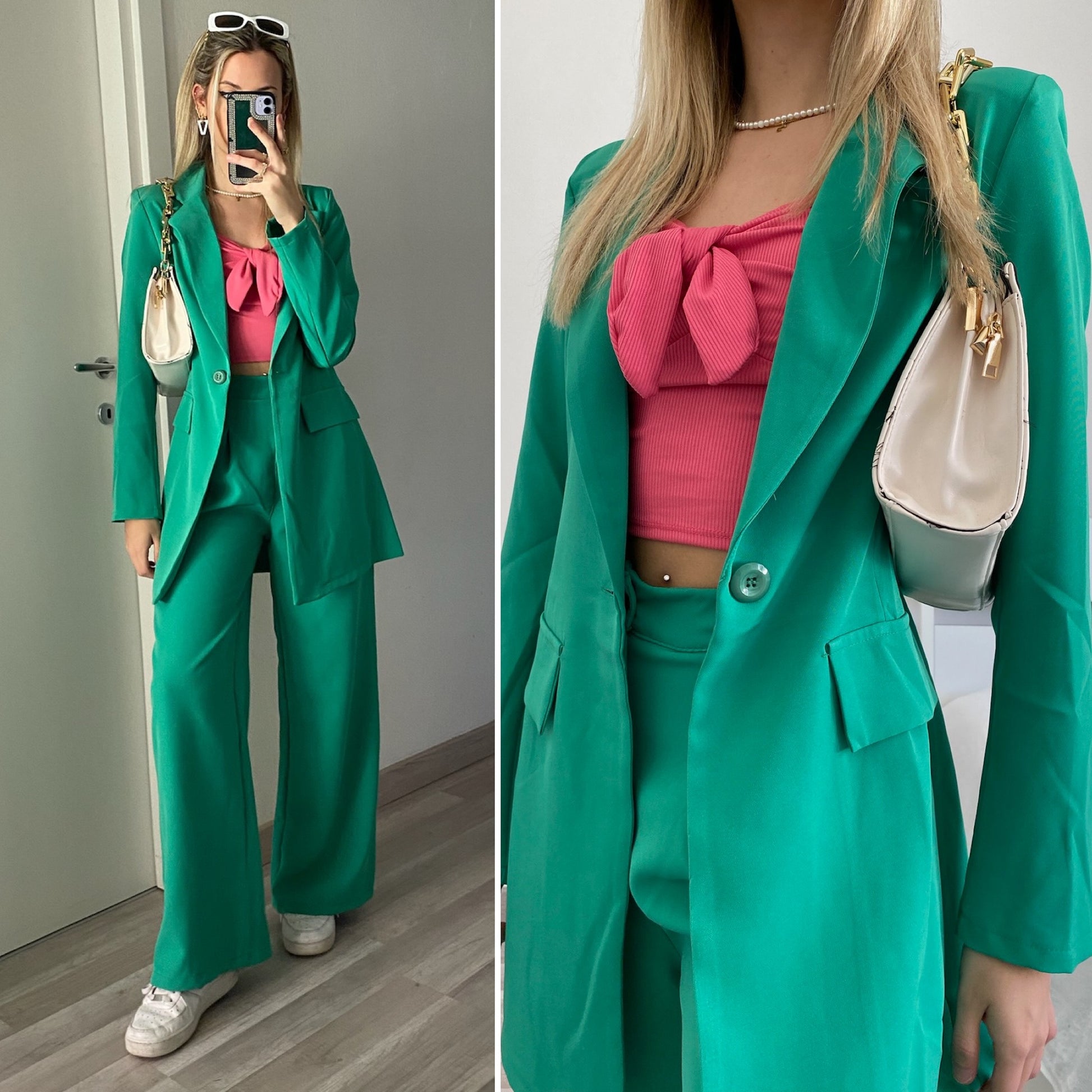 Completo oversize giacca e pantalone verde - R.a. Boutique 