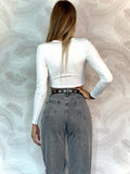 Jeans con maxi spacco grigio - R.a. Boutique 