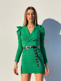 Abito verde con spalline e drappeggio - R.a. Boutique 