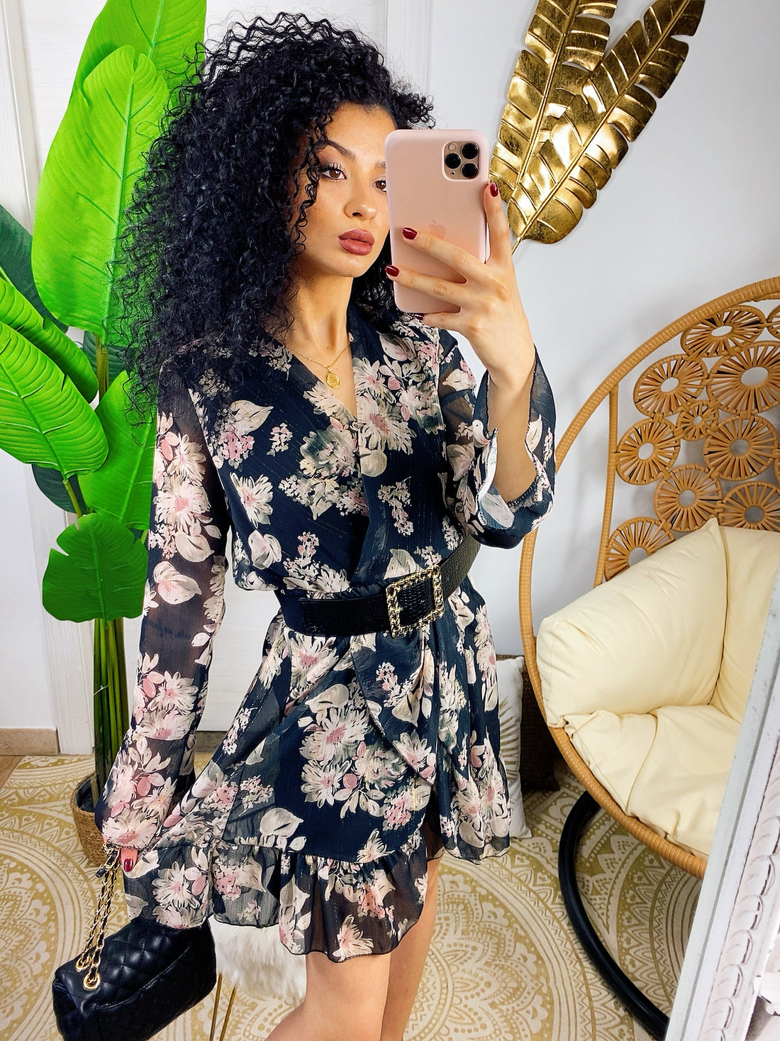 Abito a fiori con filamenti gold - R.a. Boutique 