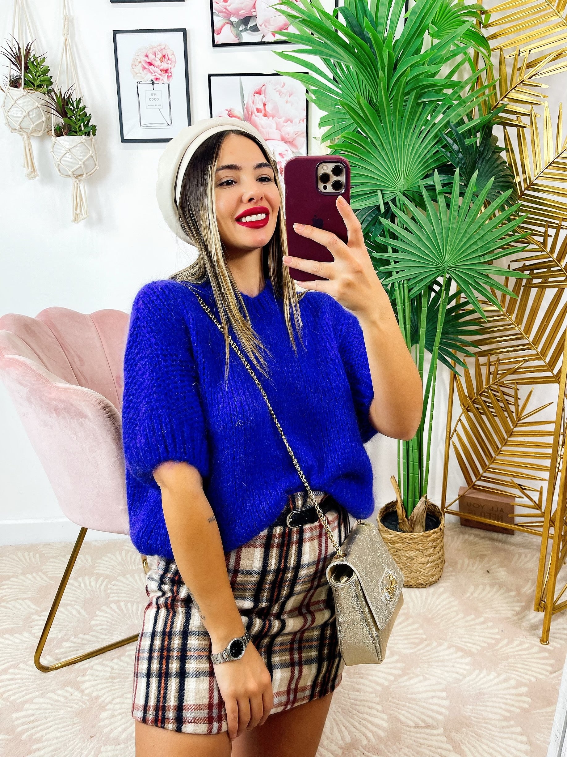 Maglioncino morbido con manica a palloncino Blu - R.a. Boutique 