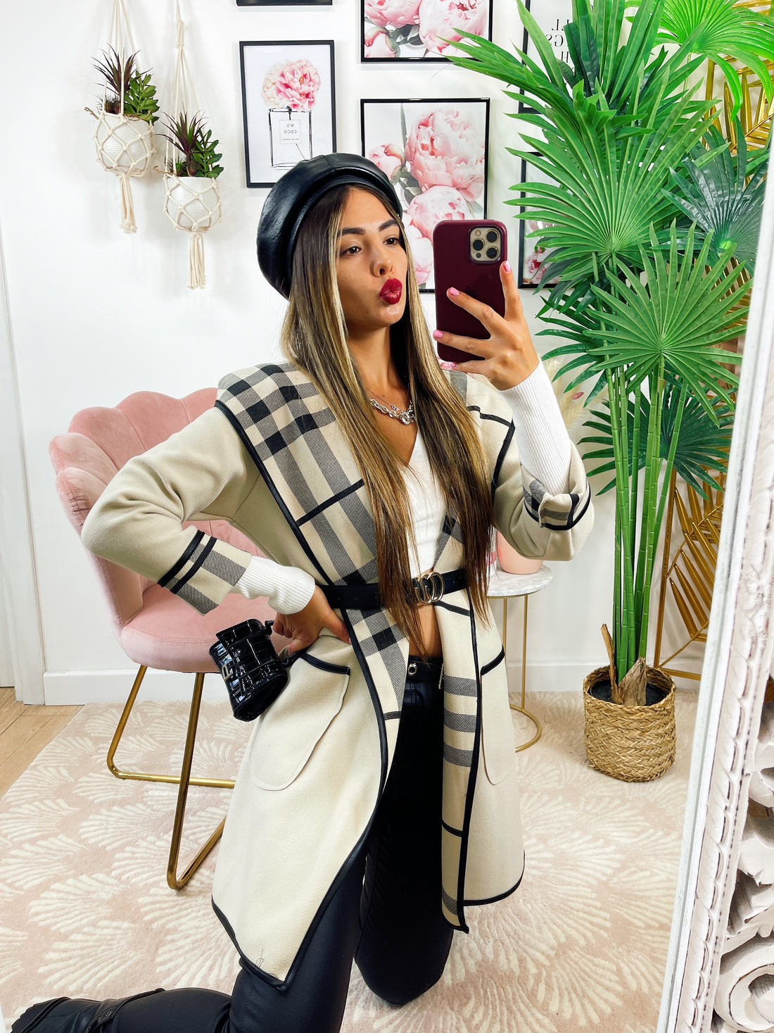 Cappotto check beige con cintura - R.a. Boutique 